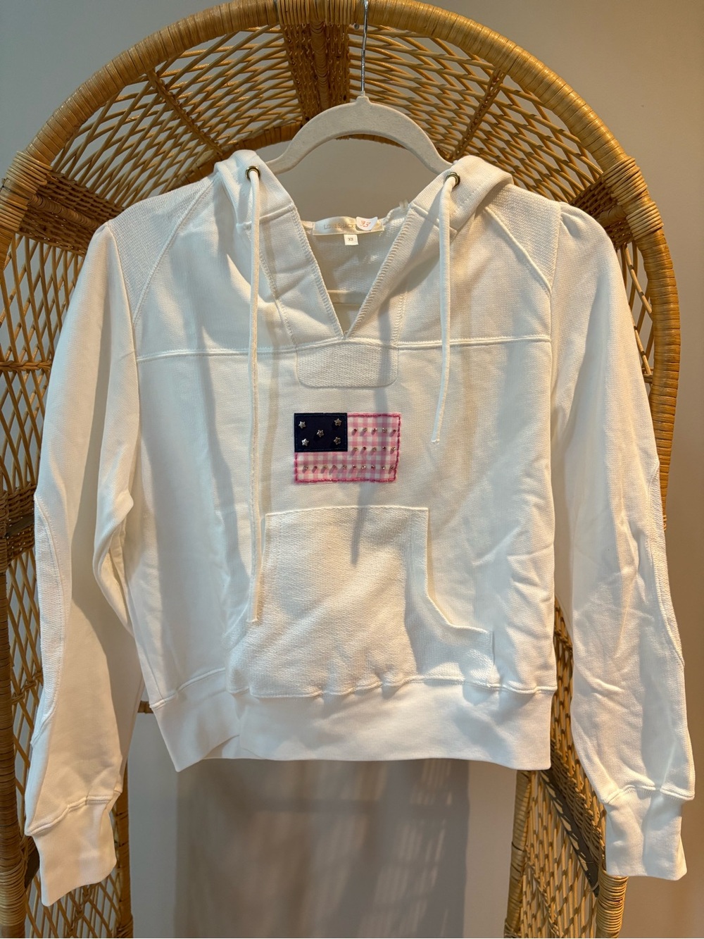 LoveShackFancy American Flag Rhinestone White Hoodie